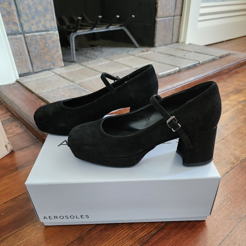 Suede platform Mary Jane block heels